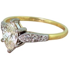 Vintage Art Deco 0.77 Carat Old Marquise Cut Diamond Engagement Ring