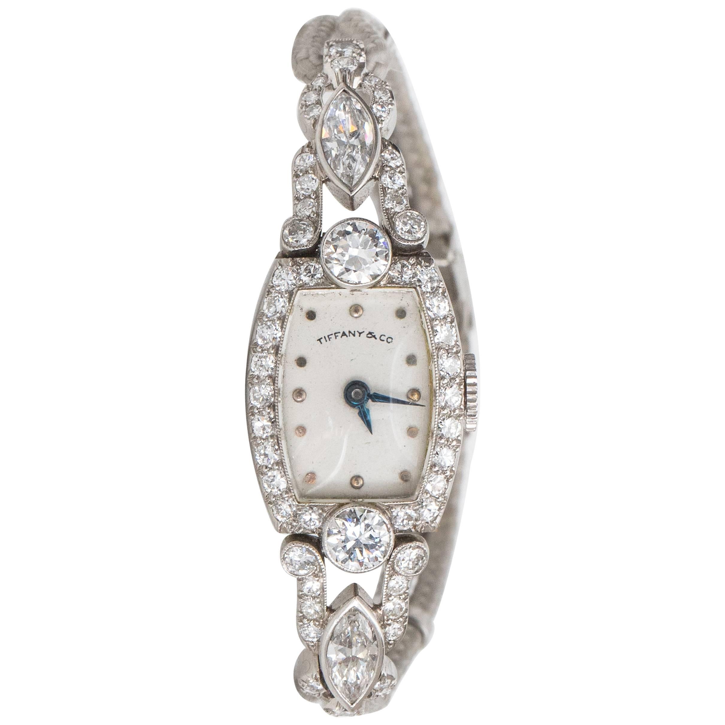 Tiffany & Co. Ladies Platinum Diamond Edwardian Manual Wristwatch