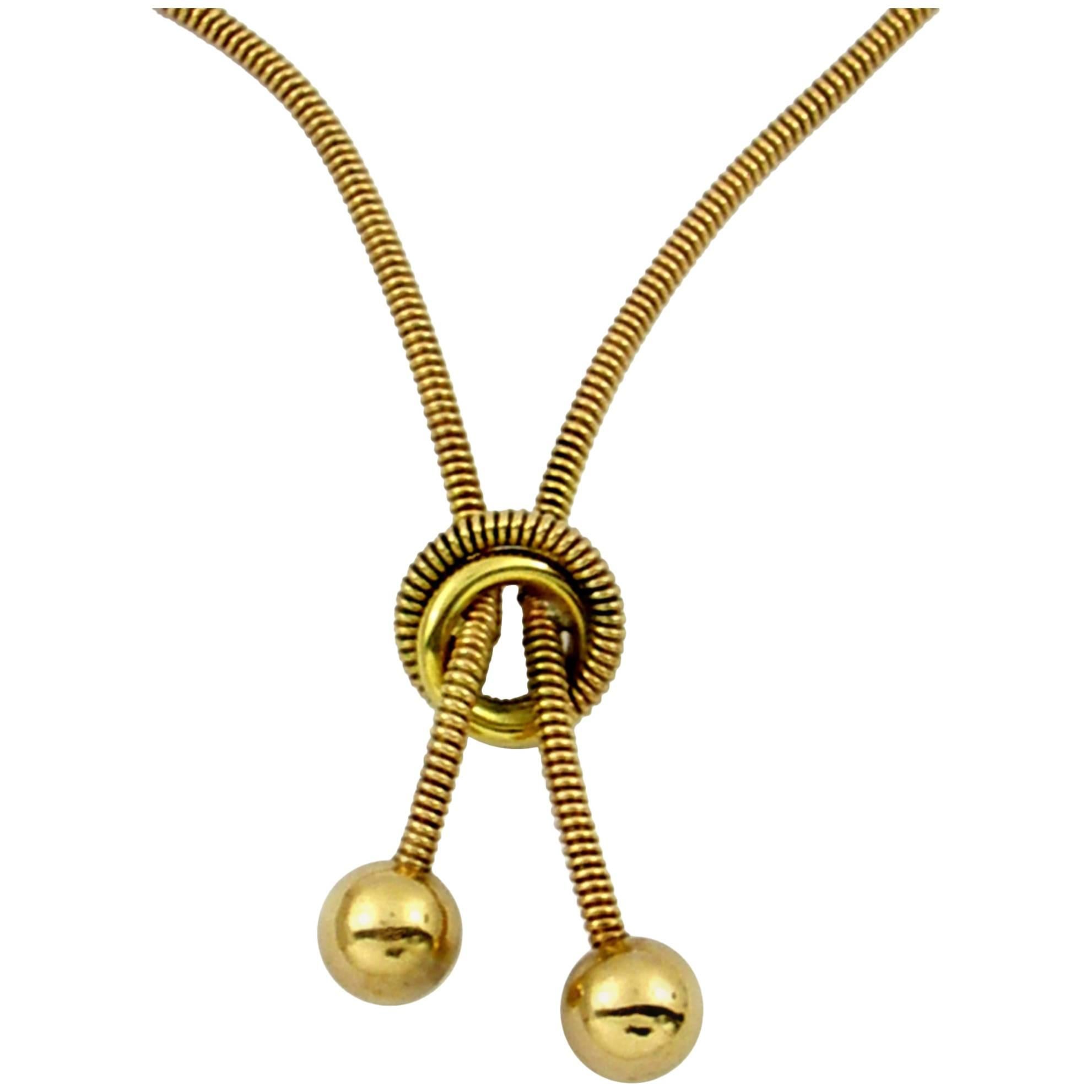 Gold Tubogas Style Necklace with Polished Loop and Beads
