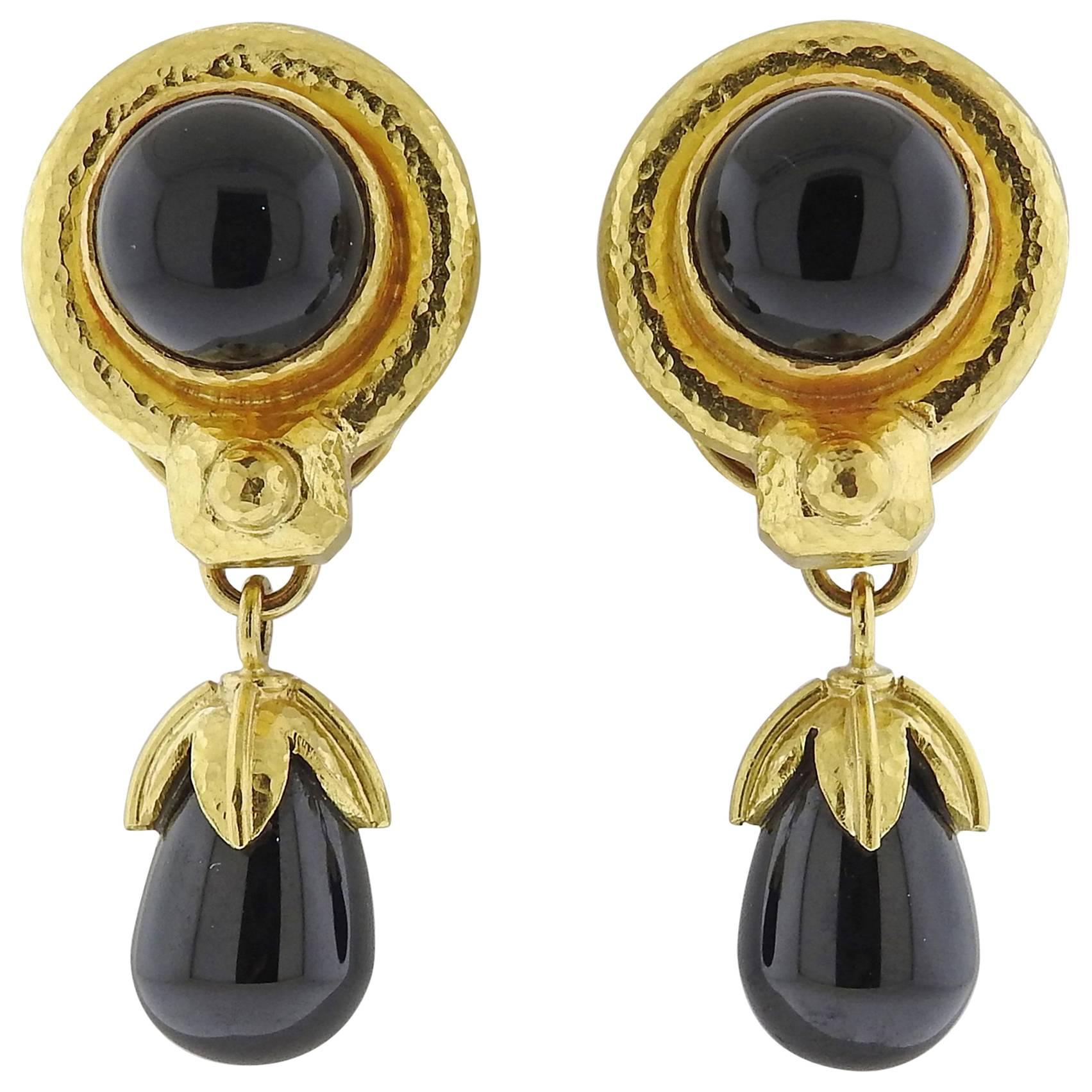 Elizabeth Locke Onyx Gold Drop Earrings For Sale