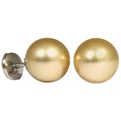 Champagne Cultured Pearl and White Gold Earrings