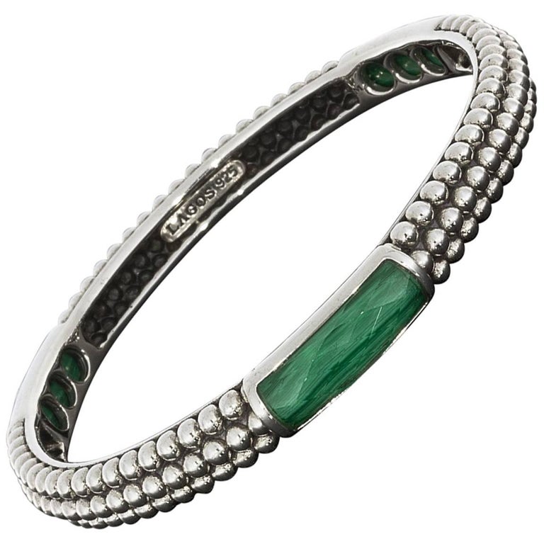 Lagos Malachite Doublet Sterling Silver Maya Caviar Bangle Bracelet at