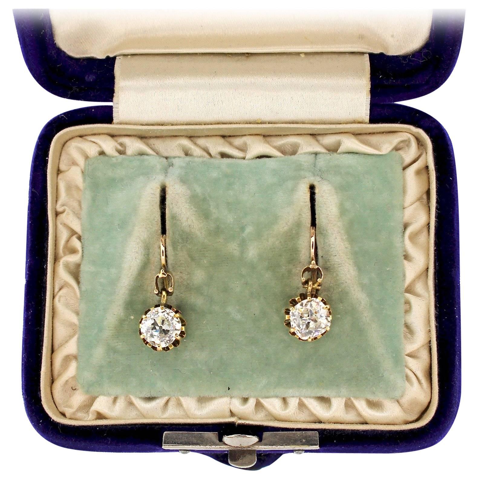 Victorian Diamond Drop Earrings with Original Antique Coach Covers