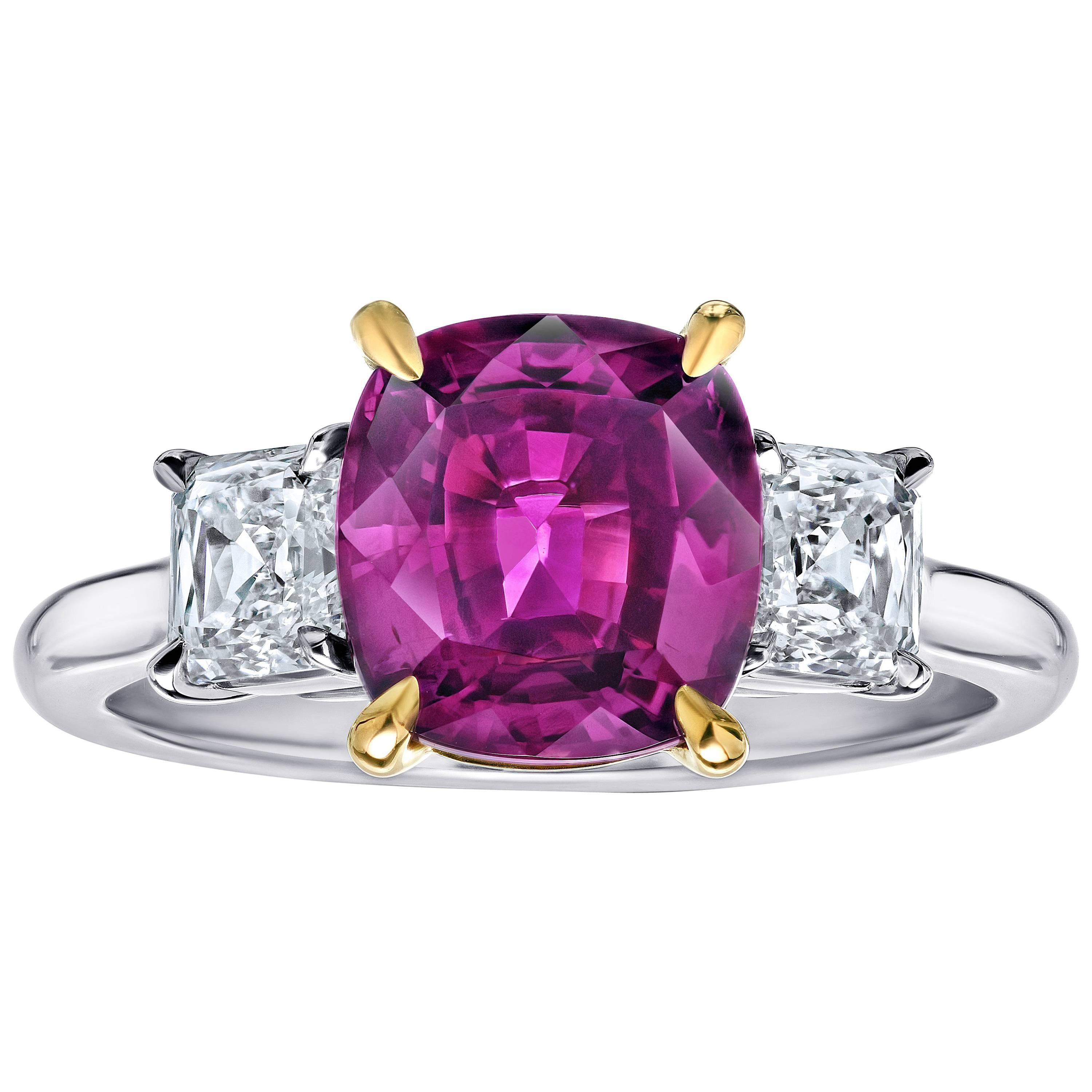 David Gross Group 3.29 Carat Cushion Pink Sapphire and Diamond Platinum Ring