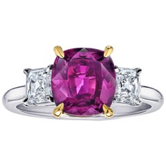 David Gross Group 3.29 Carat Cushion Pink Sapphire and Diamond Platinum Ring
