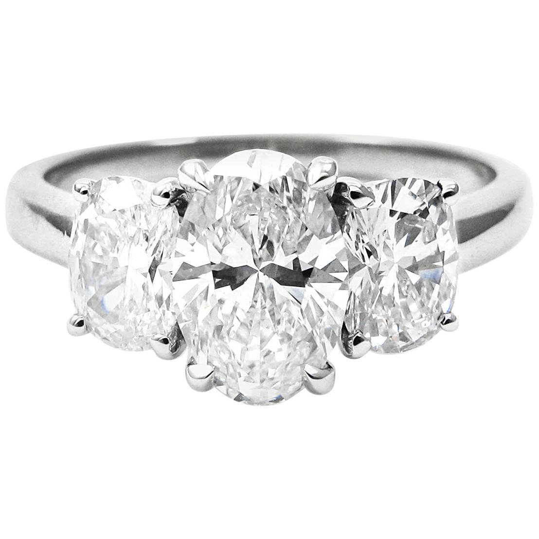 GIA Certified 1.72 Carat Total Oval Three-Stone Platinum Ring