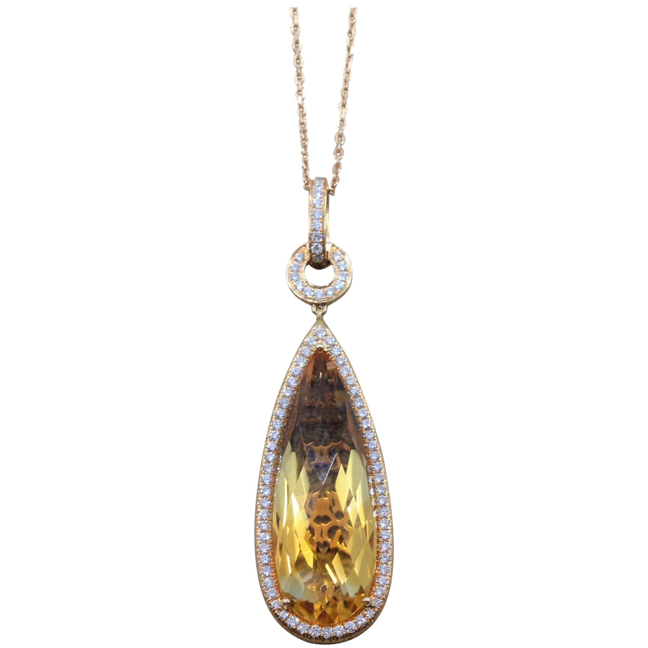 Citrine Diamond Two Color Gold Necklace at 1stDibs