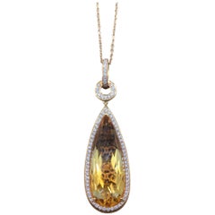 Citrine Diamond Gold Pendant Necklace