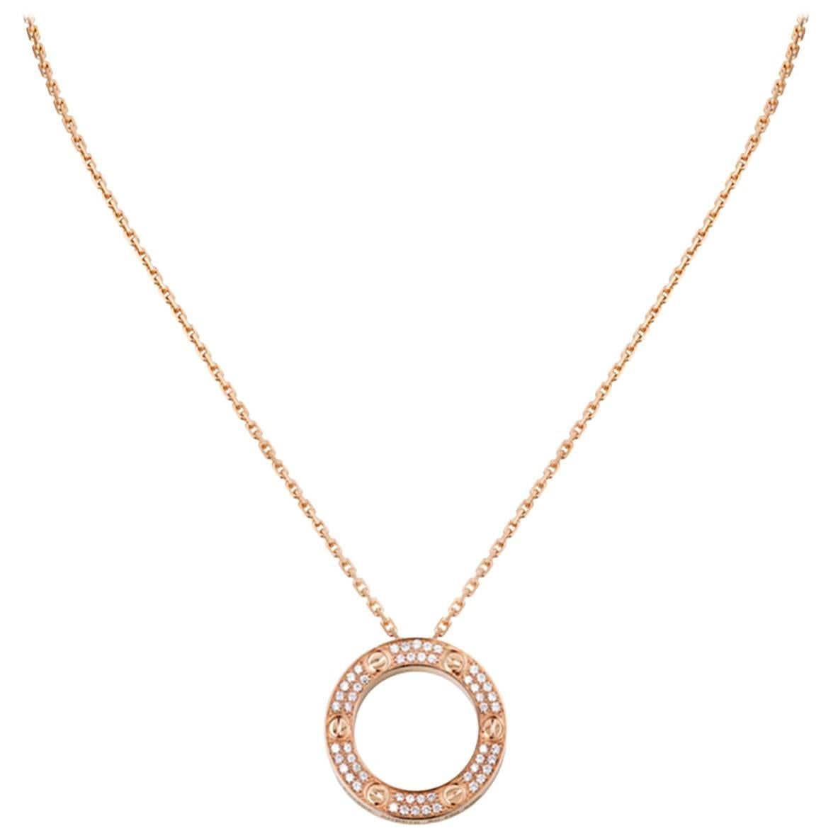 18 Karat Rose Gold Diamond Cartier Love Necklace