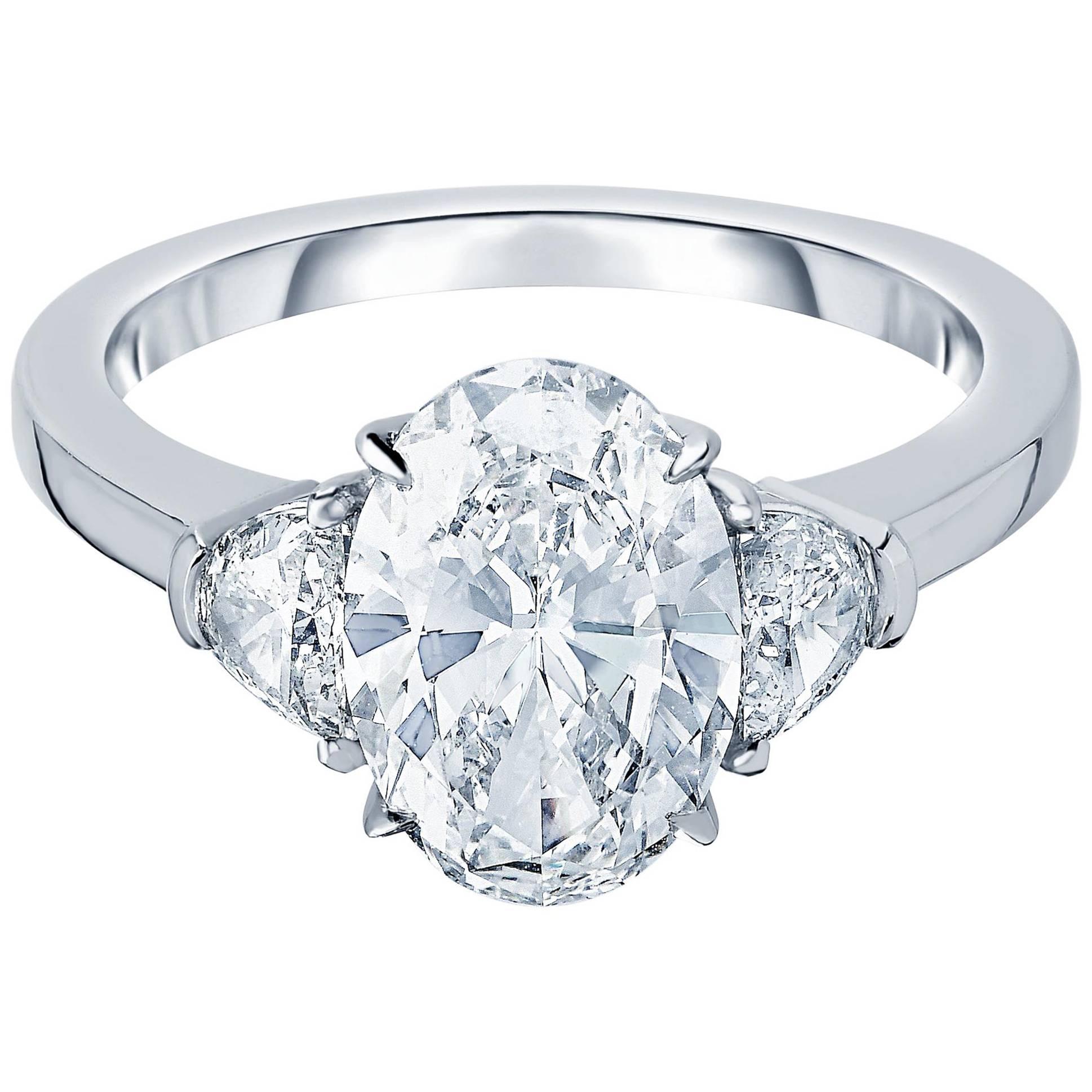 Marisa Perry Three-Stone Engagement Ring Oval with Half Moons in Platinum For Sale