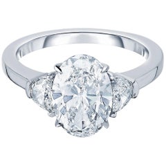 Marisa Perry Three-Stone Engagement Ring Oval with Half Moons in Platinum