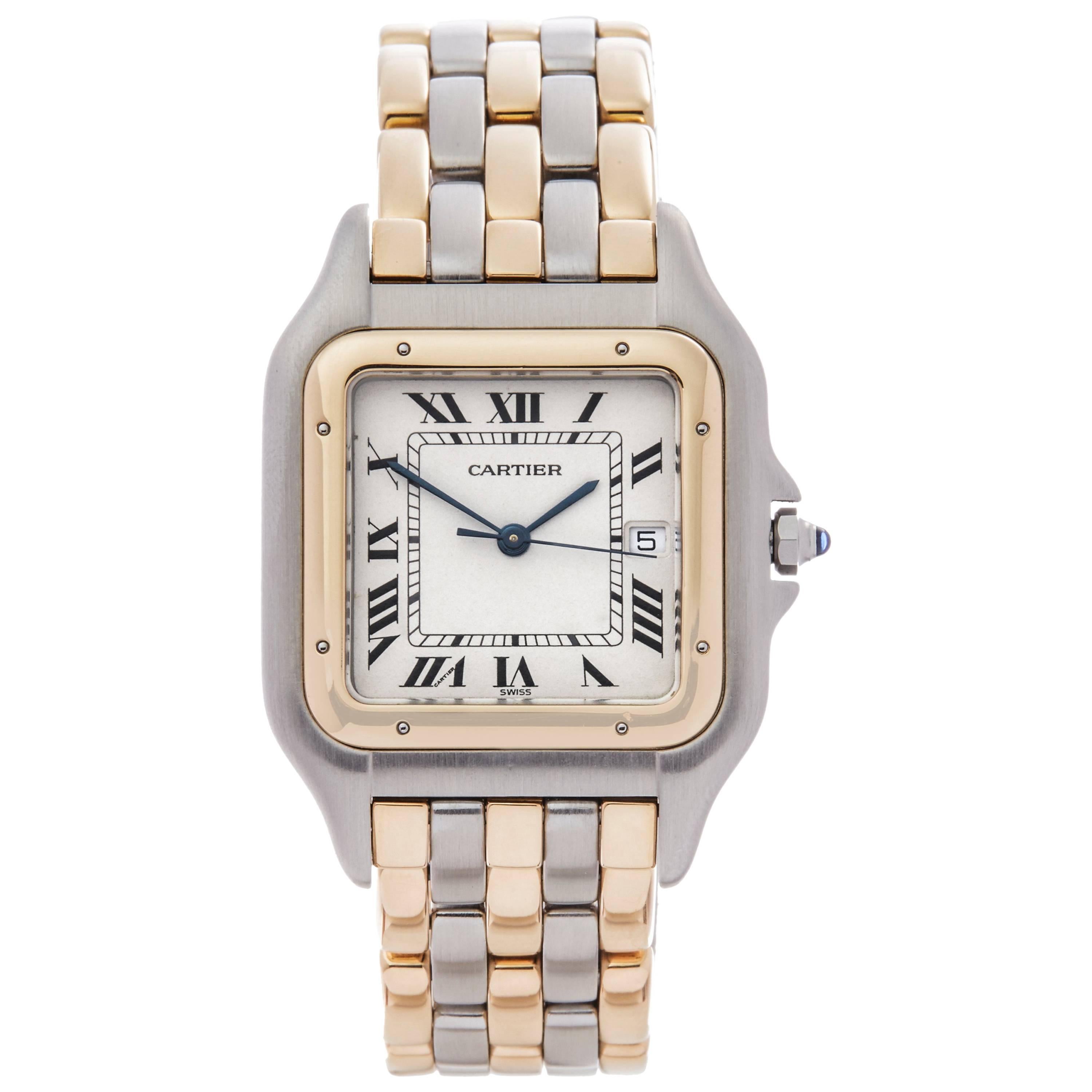 Cartier Yellow Gold Stainless Steel Panthere Three-Row Automatic Wristwatch