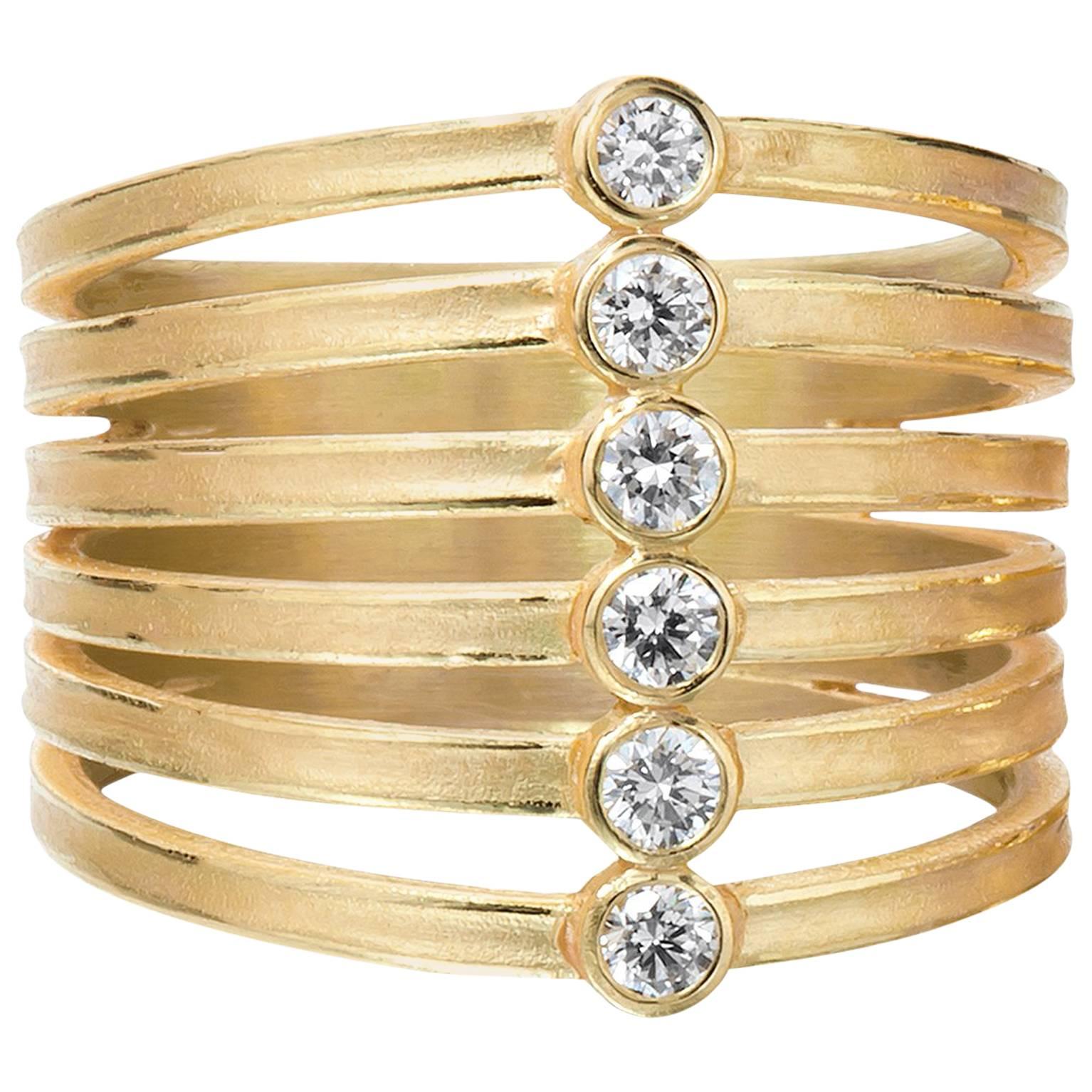 Barbara Heinrich White Diamond Gold Zipper Ring