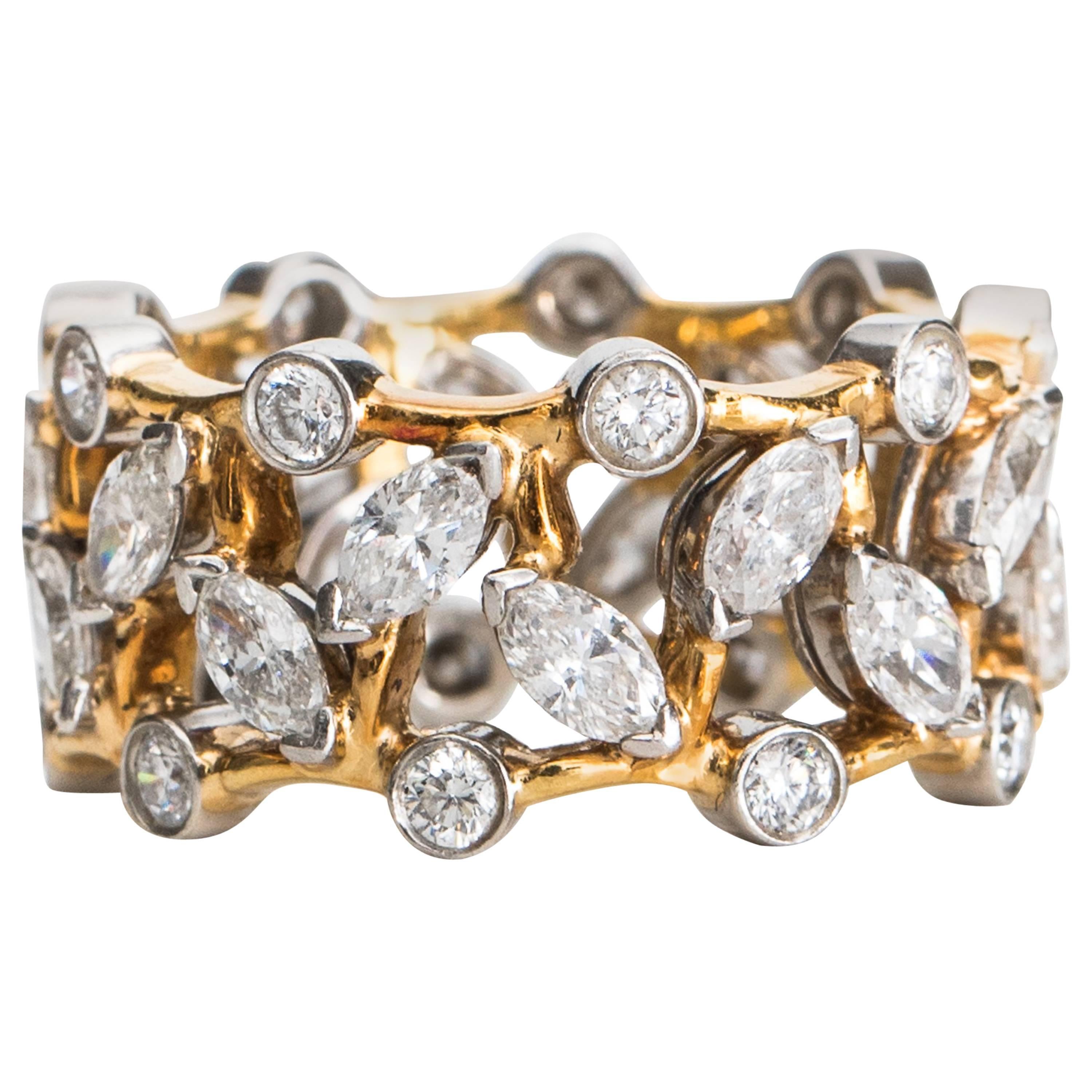 1990 Tiffany & Co. Schlumberger Vigne Diamond Platinum 18 Karat Gold Ring