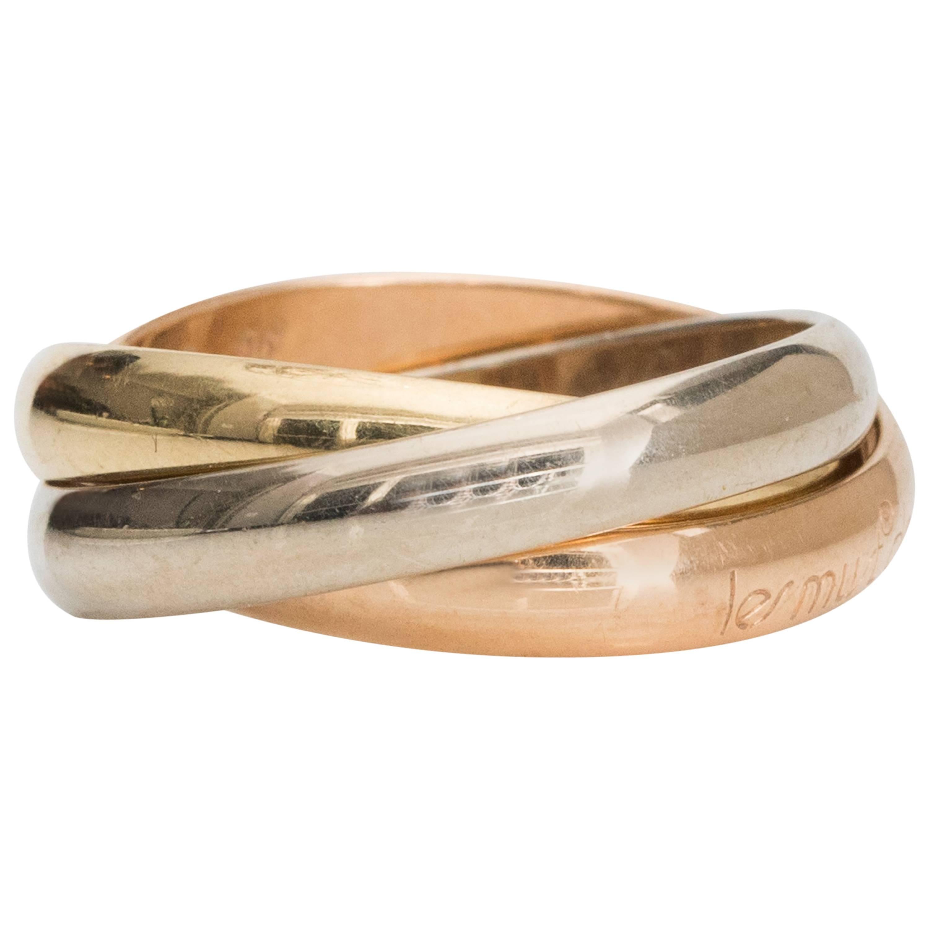 Les Must De Cartier Trinity Band TriColor 18K Gold Ring 