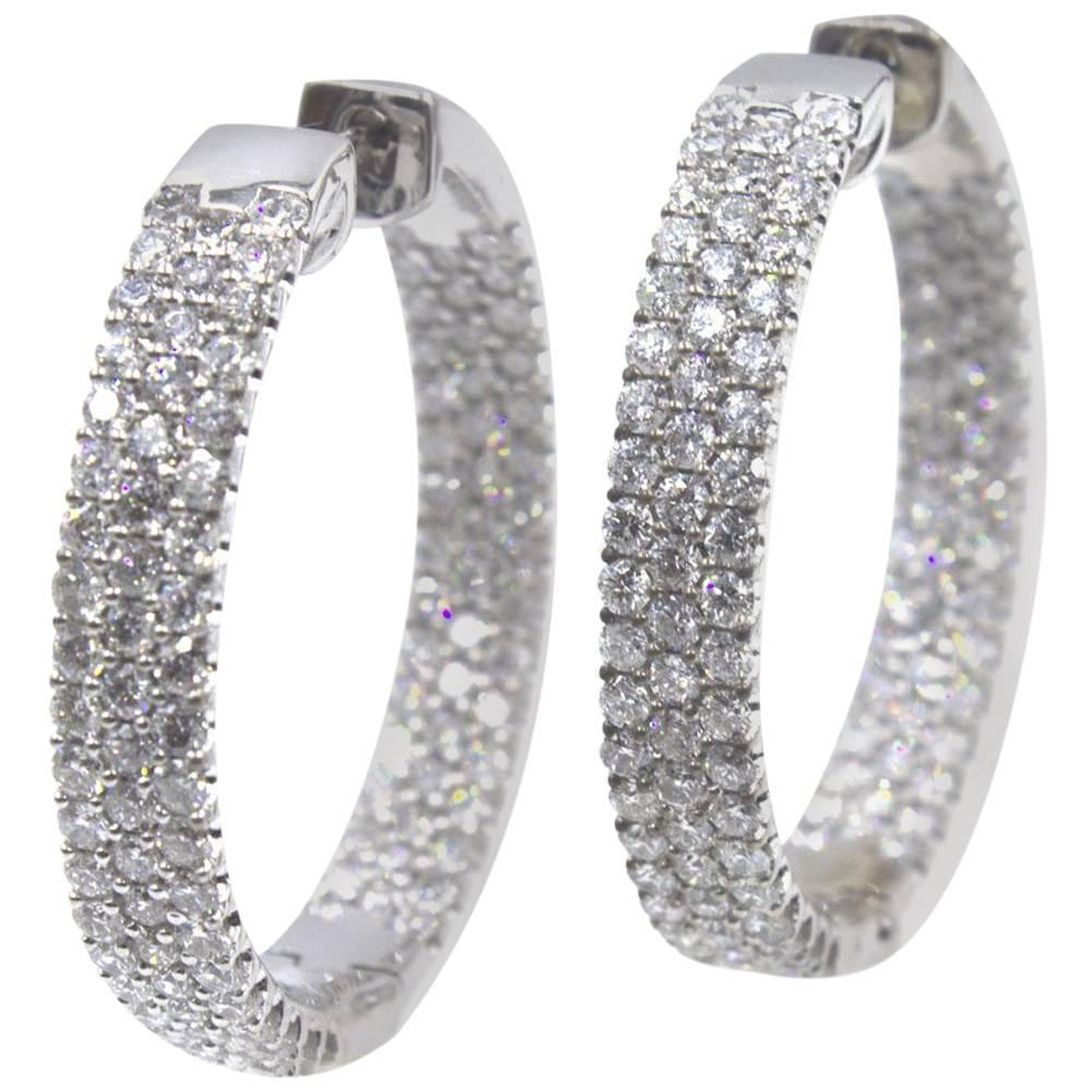 Modern 5.50 Carat Diamond In and Out Hoop White Gold Earrings