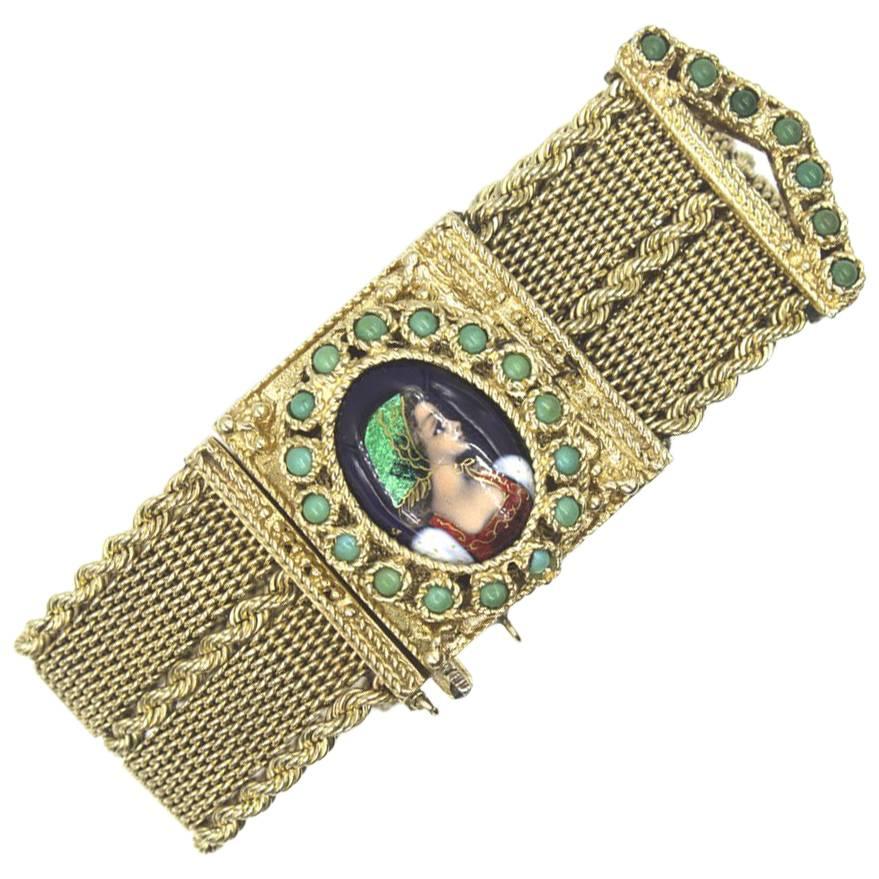 1950s Vintage Mesh Gold Bracelet Portrait Cover Watch