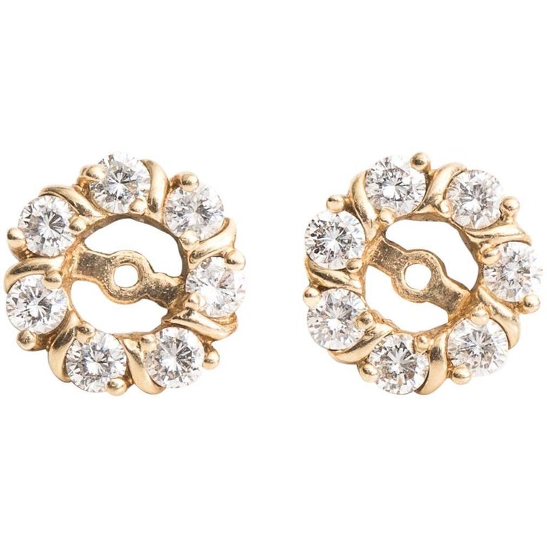 Diamond and 14 Karat Yellow Gold Earring Jackets at 1stdibs