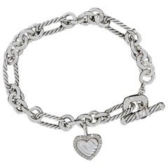 David Yurman Diamond Cable Heart Charm Bracelet