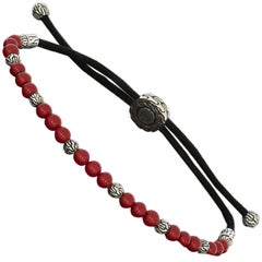 John Hardy Red Coral and Silver Beaded Classic Chain Cord Bracelet