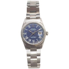 Rolex Stainless Steel Blue Buckley Dial Datejust Wristwatch