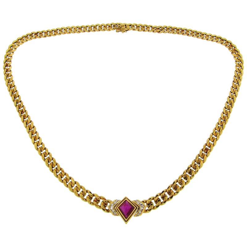Bulgari Ruby Diamond Yellow Gold Chain Necklace, 1970s For Sale at ...