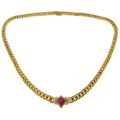 Bulgari Ruby Diamond Yellow Gold Chain Necklace, 1970s