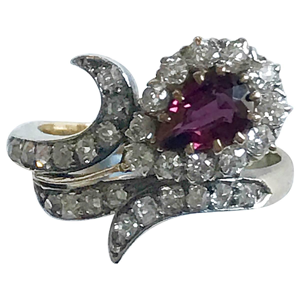 Edwardian Ruby and Diamond Flowerhead Ring For Sale