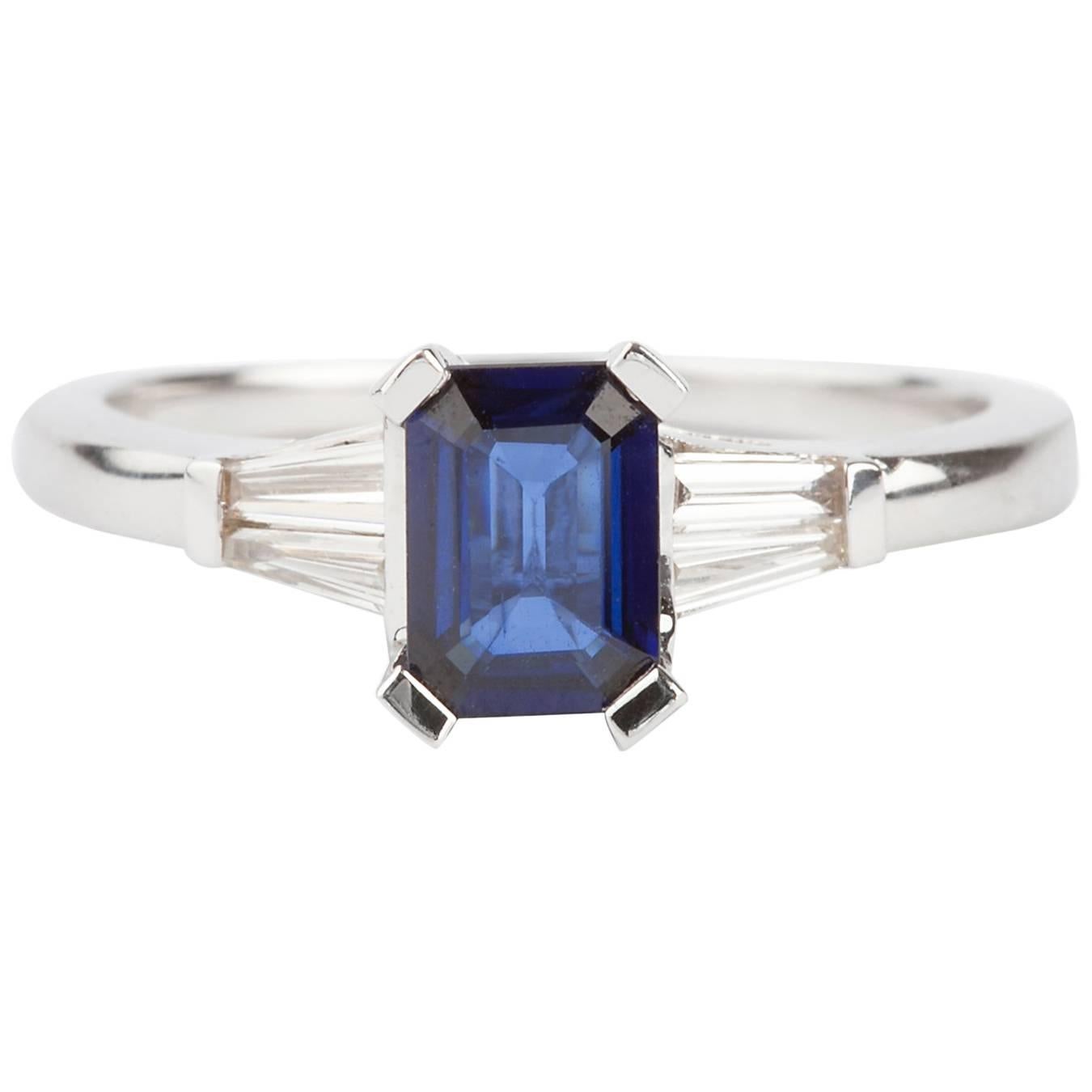 Royal Blue Sapphire and Diamond Engagement Ring For Sale