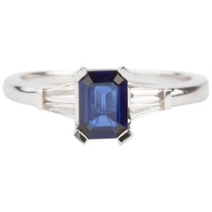 Royal Blue Sapphire and Diamond Engagement Ring