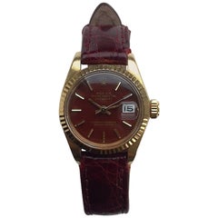 Rolex Ladies Yellow Gold President Stella Oxblood Datejust Wristwatch