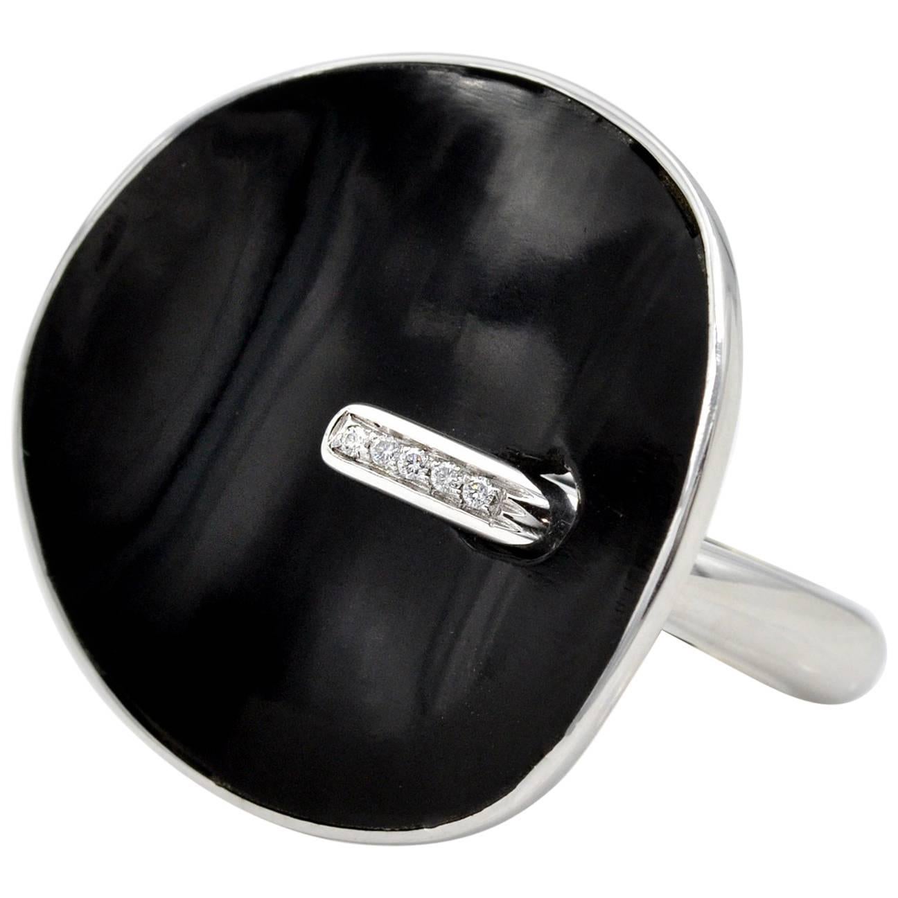 Modern Onyx and Diamond White Gold Ring For Sale