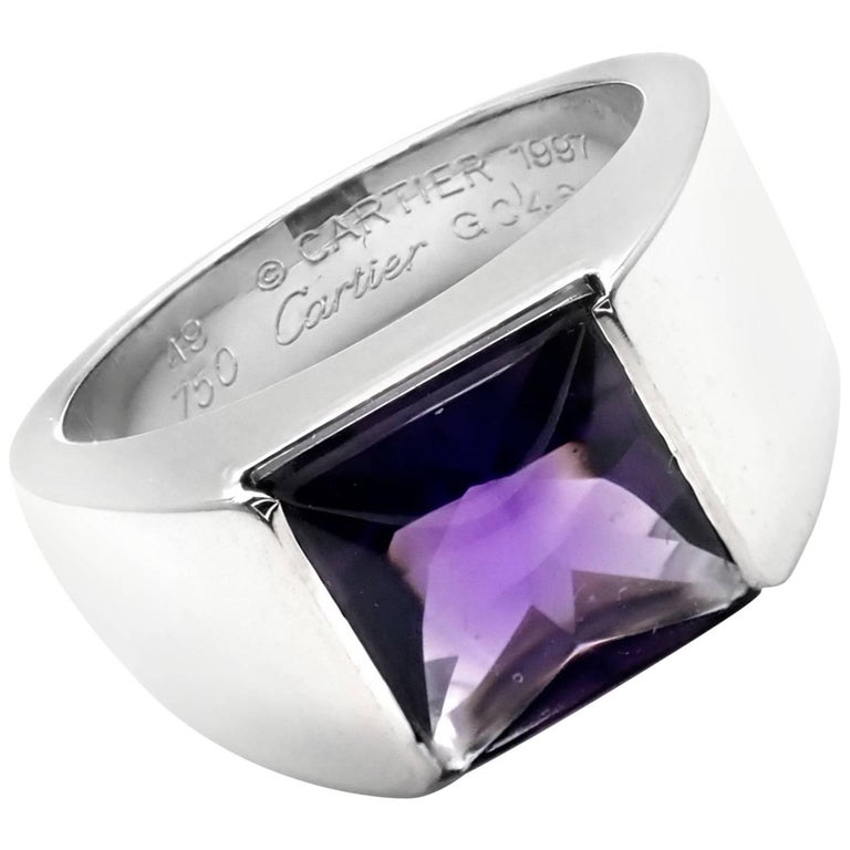 Cartier Tank Amethyst White Gold Band Ring at 1stDibs