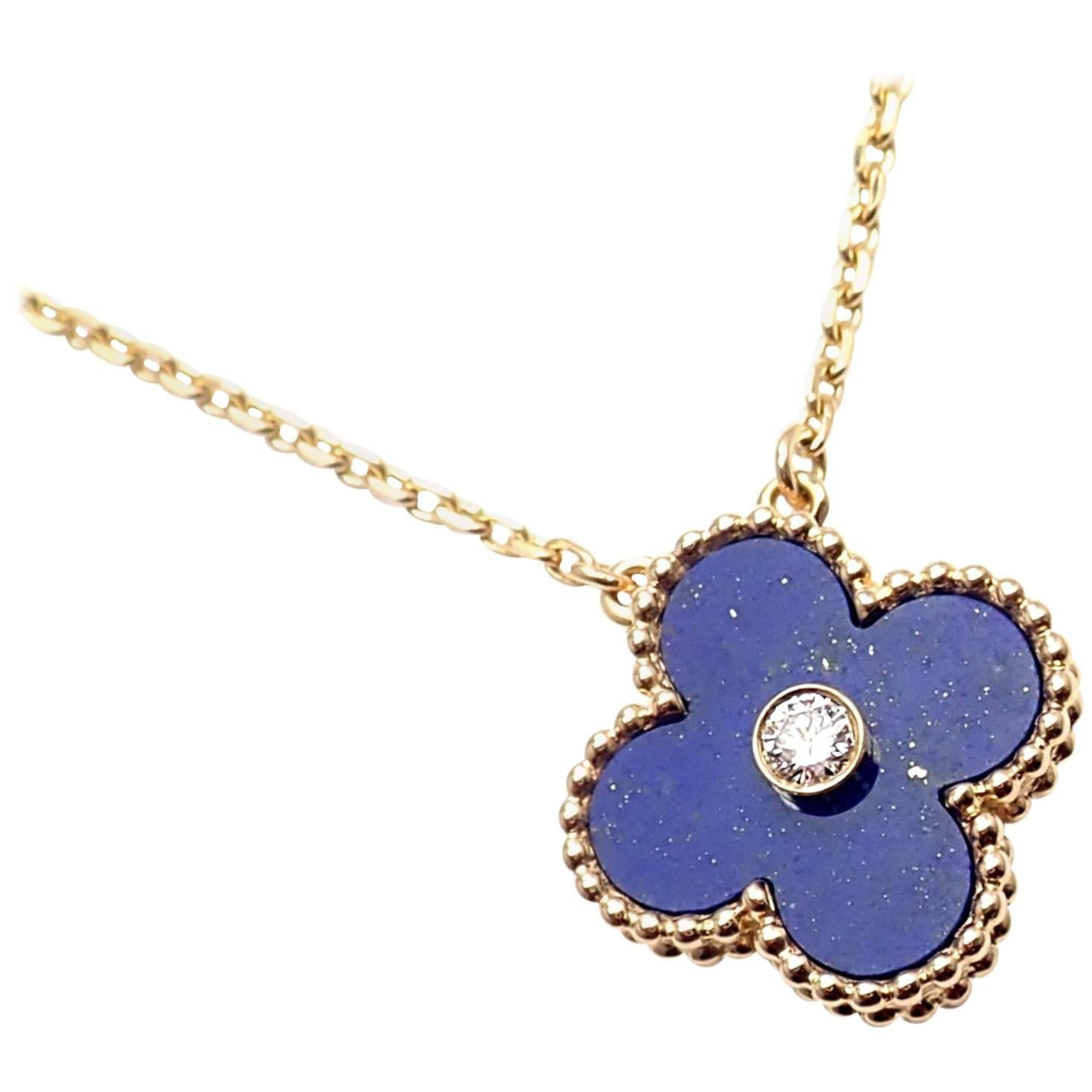 Van Cleef & Arpels Lapis Diamond Limited Edition Yellow Gold Alhambra Necklace