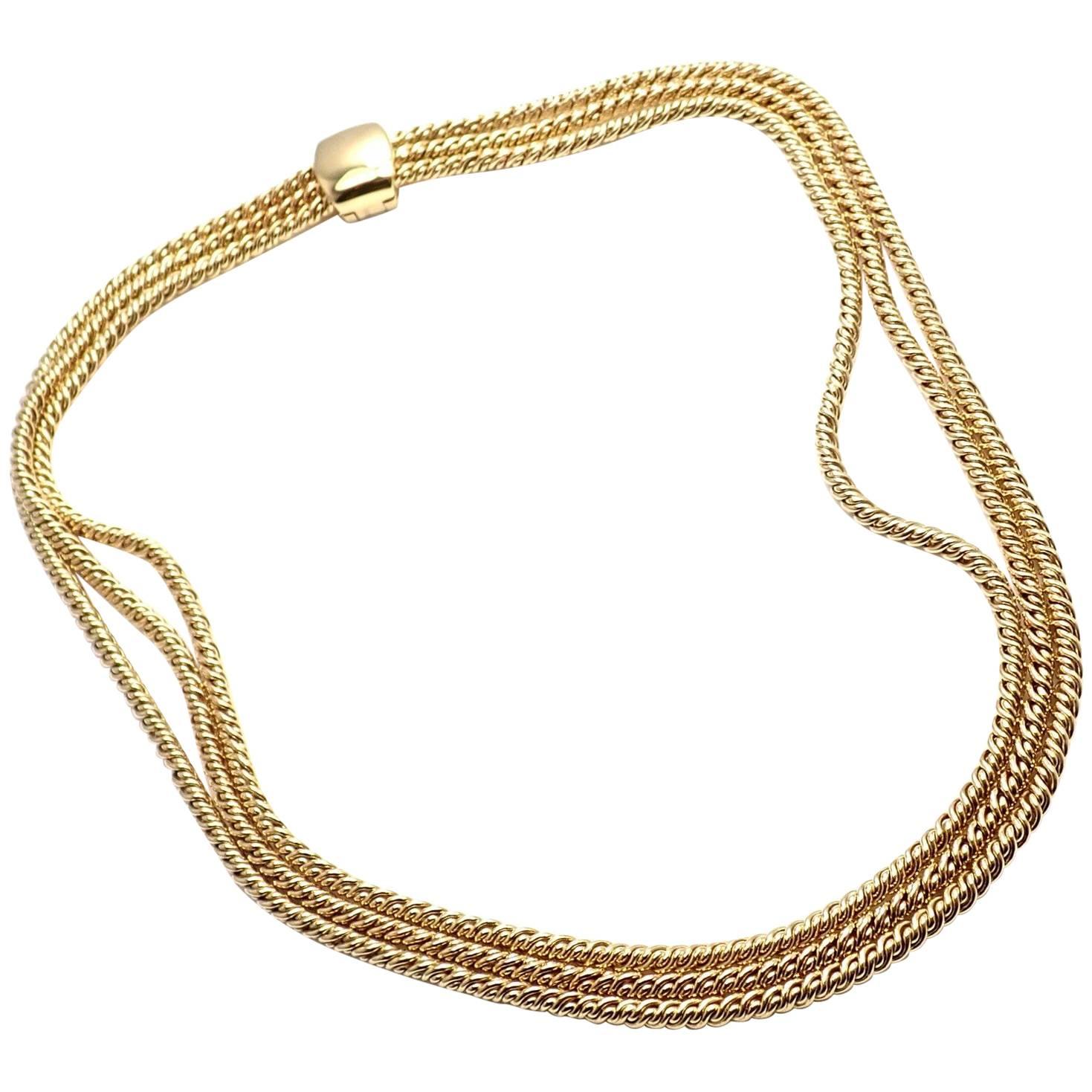 Pomellato Three Rows Twisted Yellow Gold Chain Necklace