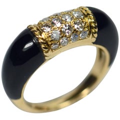 French Black Onyx, Diamond, Yellow Gold 'Philippine' Ring