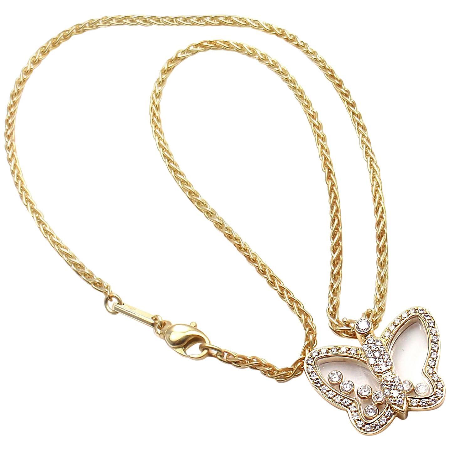 Chopard Diamond Happy Butterfly Yellow Gold Pendant Necklace