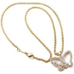 Chopard Diamond Happy Butterfly Yellow Gold Pendant Necklace