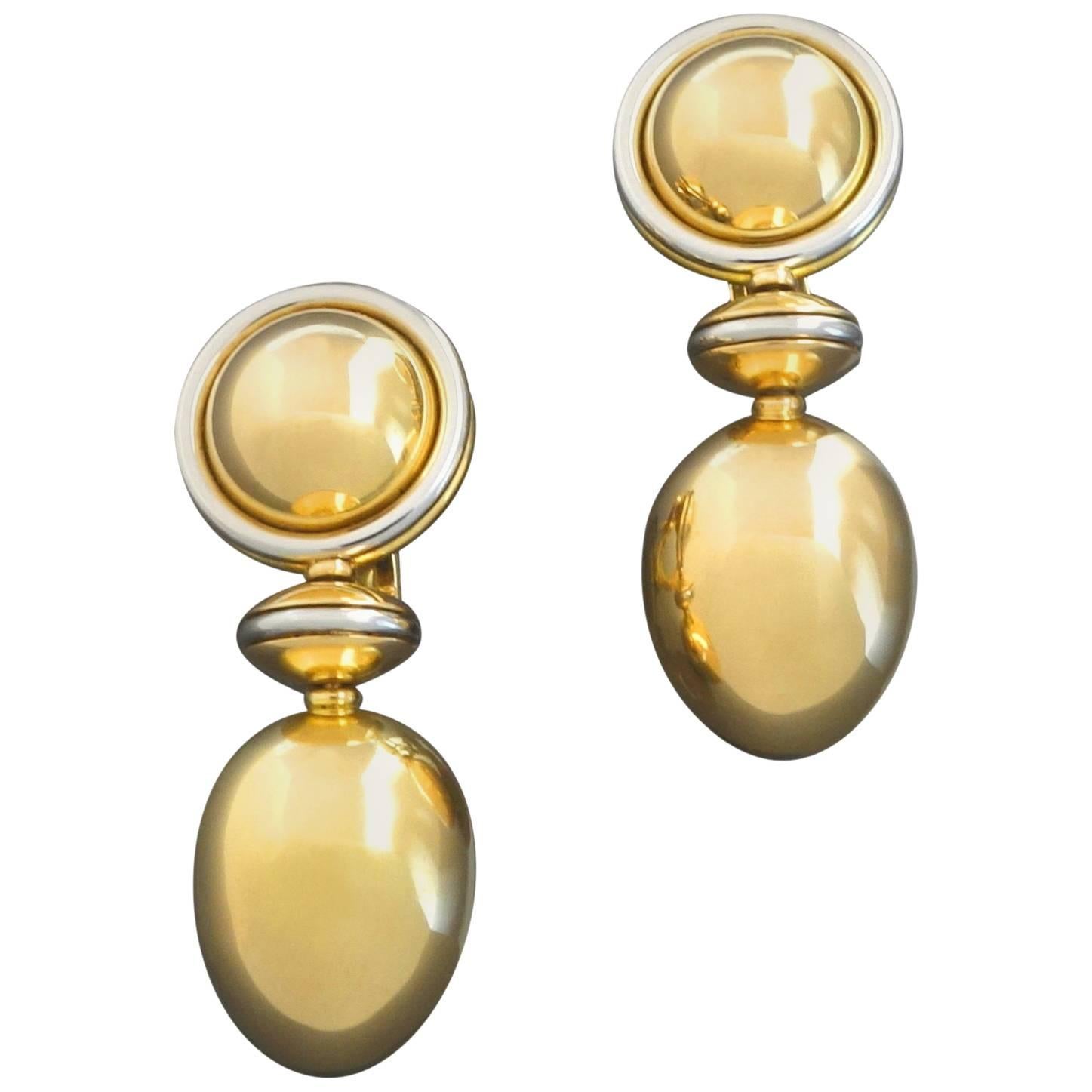 Max Pollinger Munich Platinum Gold Clip-Post Drop Earrings For Sale