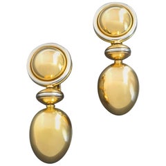 Max Pollinger Munich Platinum Gold Clip-Post Drop Earrings