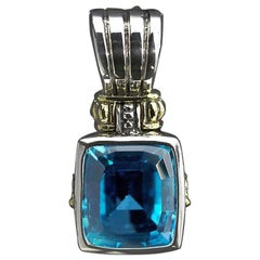 Retired Lagos Blue Topaz Glacier Now Silver and Gold Enhancer Pendant