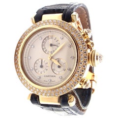 Cartier Yellow Gold Diamond Pasha Chronograph Quartz Wristwatch Ref 1354/1
