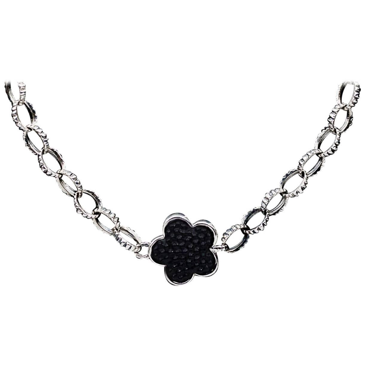 Lagos Caviar Black Onyx Flower Station Love Me Sterling Silver Necklace