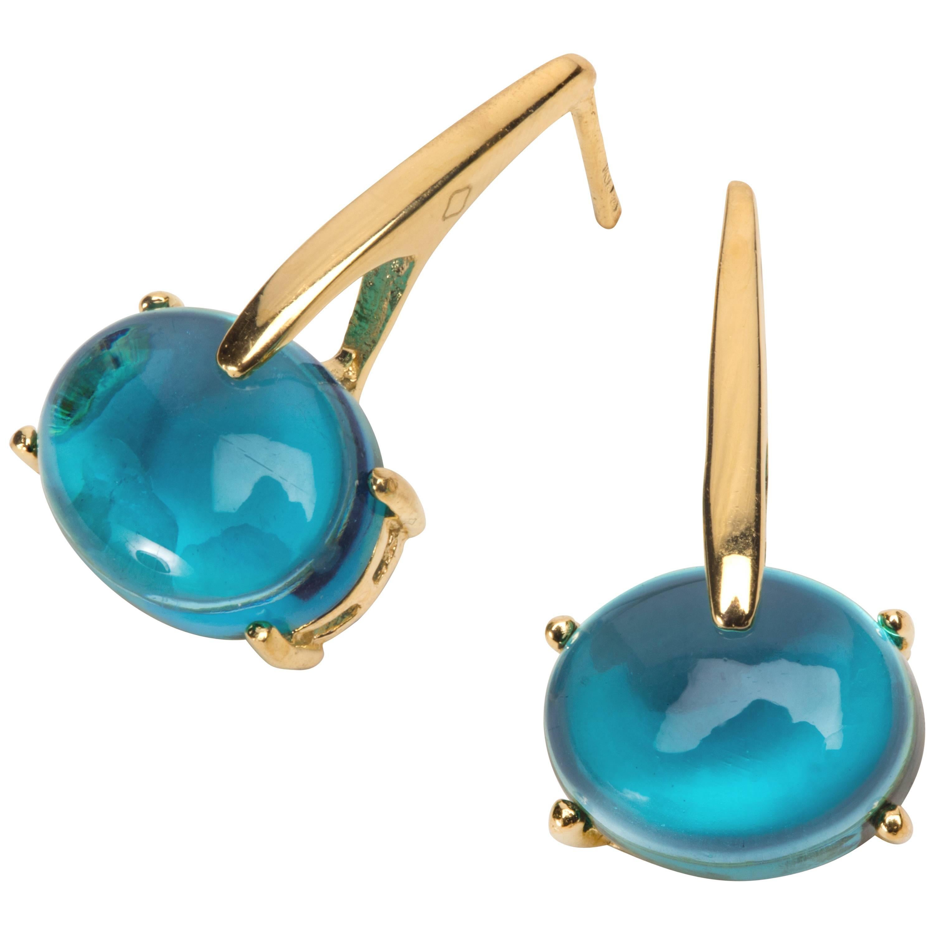 MAVIADA' s 18 Karat Gold London Blue Vermeil Quartz, Sardinia Drop Long Earrings