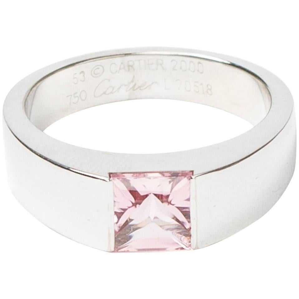 Cartier Ring Tank White 750 Gold and Pink Tourmaline