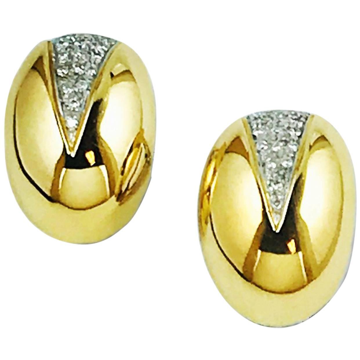 Carlo Weingrill Yellow and White Gold with Diamonds Stud Earrings For Sale