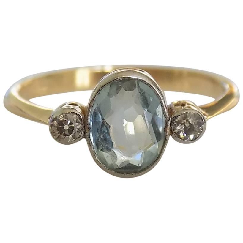 Edwardian Gold Aquamarine Diamond Ring at 1stDibs
