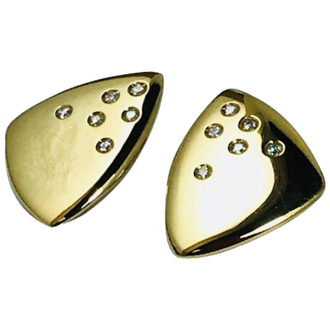 Carlo Weingrill Yellow Gold and Diamonds Stud Earrings For Sale