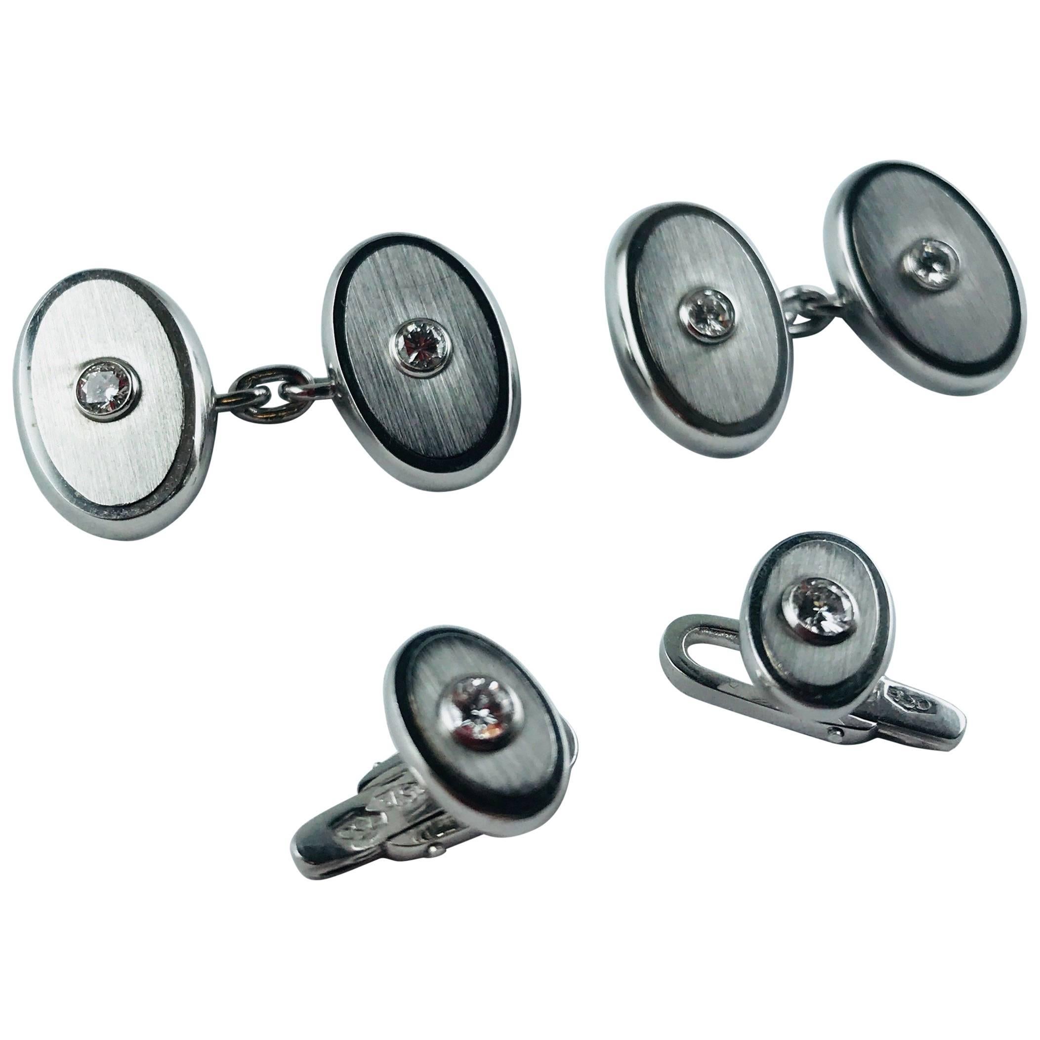 Carlo Weingrill White Gold Round Diamond Cufflinks  For Sale