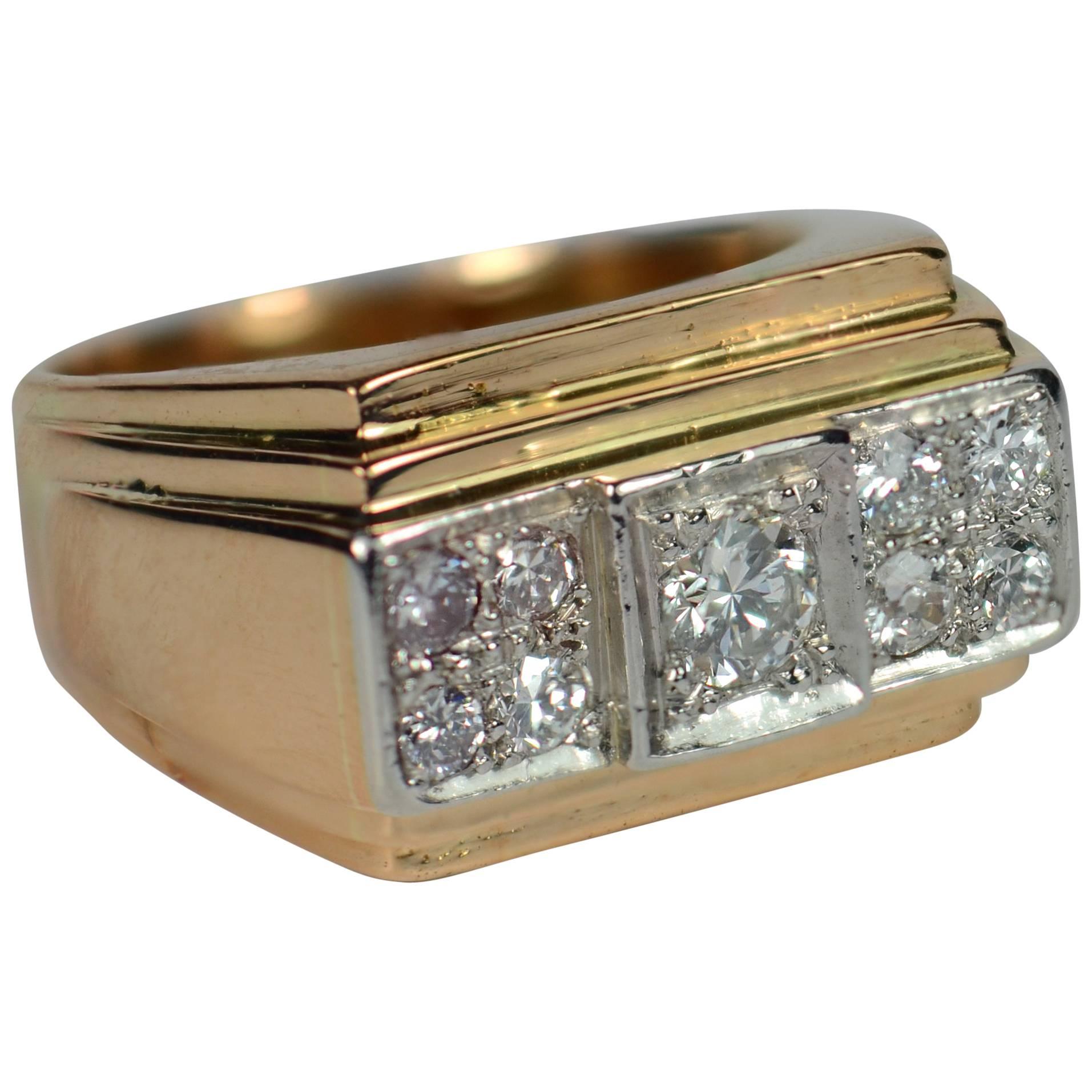 1935 Art Deco Diamond Rose Gold Platinum Ring For Sale